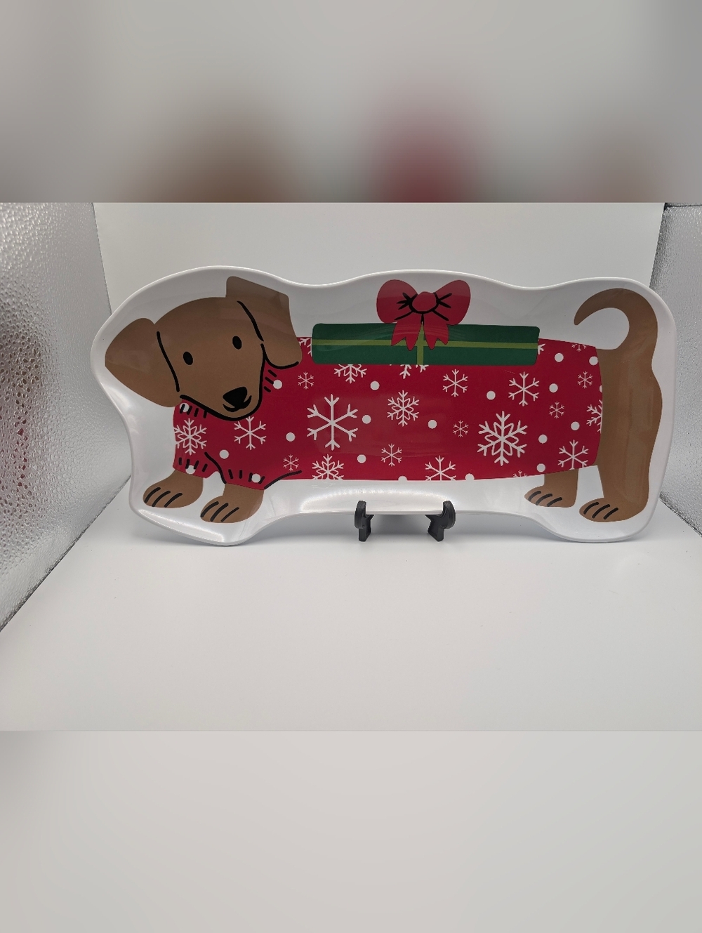 Melamine Christmas Holiday Dachshund Doxie Weiner  Dog, Serving Platter Tray New